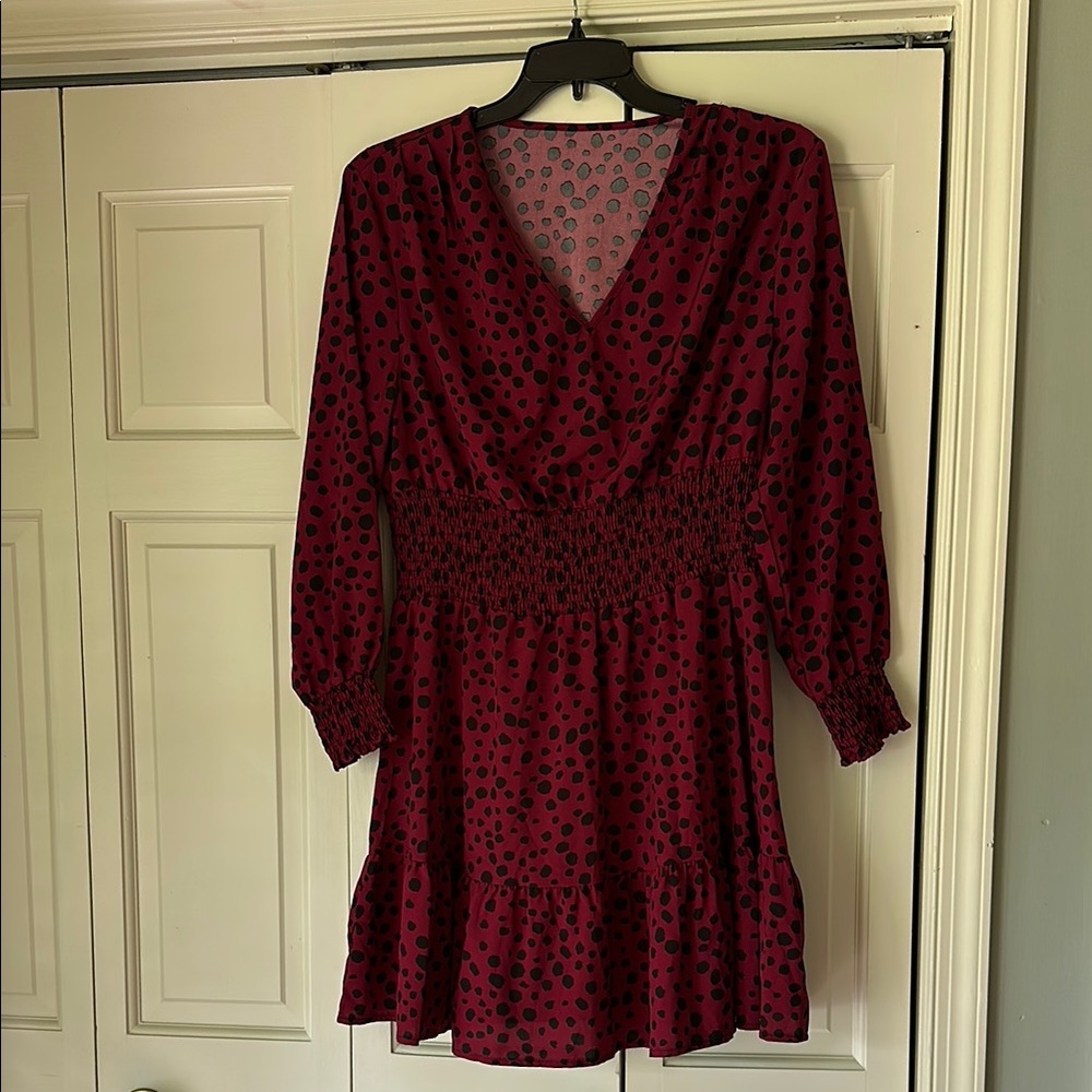 Burgundy/Black Polka Dot Dress